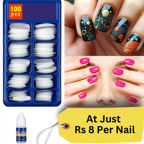 Elegant Artificial Nails (Set of 100 pcs with 1 Glue Bottle)