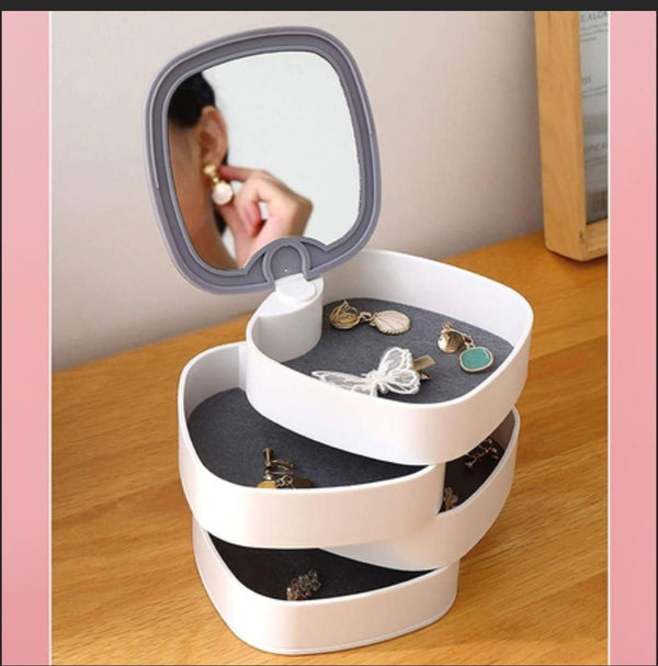 4 Layer Rotating Jewellery Organizer Box With Mirror